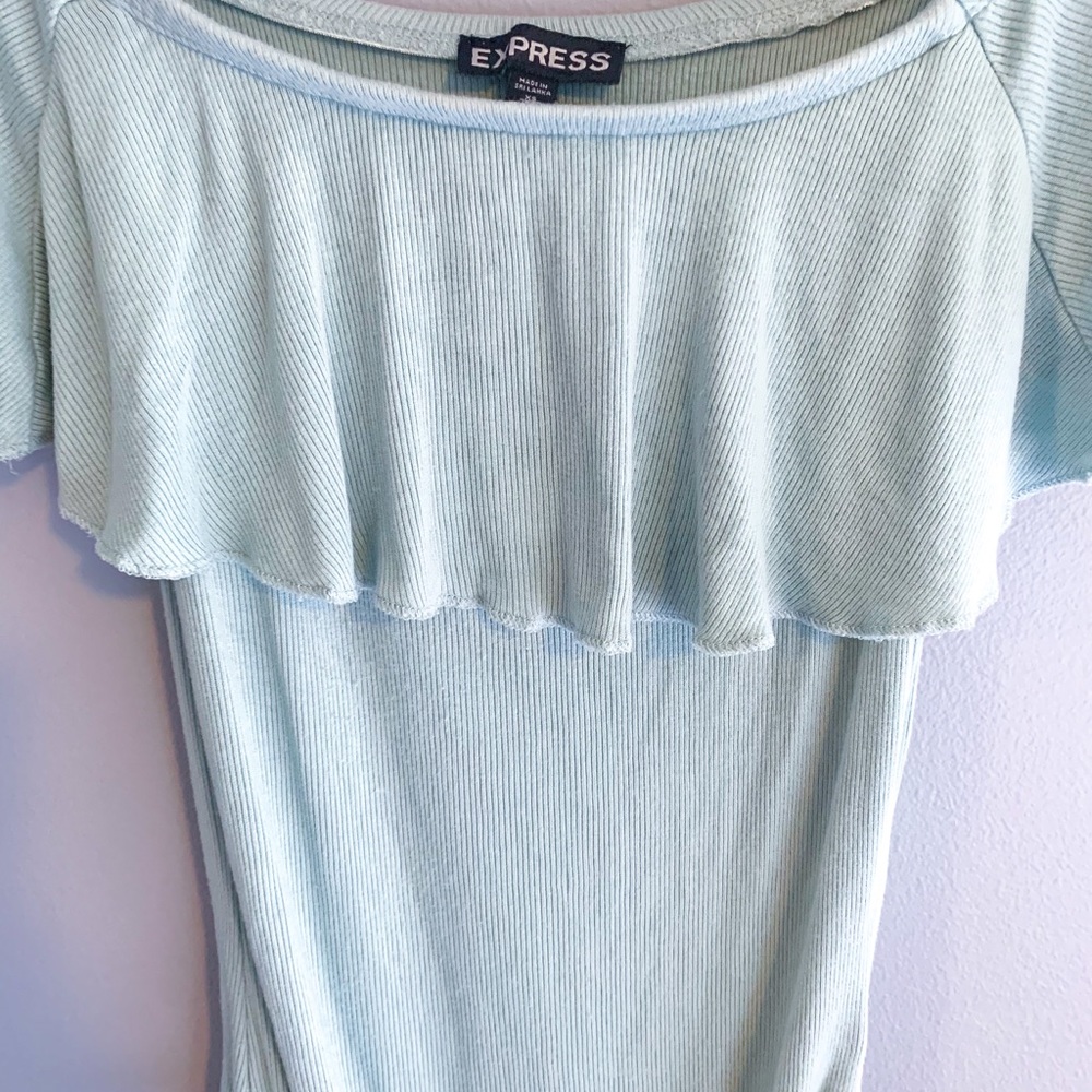 Express seafoam green ruffle bodysuit - Picture 2 of 7